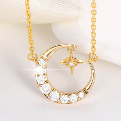 Gold Plated Crescent and Star Necklace