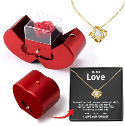 Fashion Jewelry Necklace Box Red Apple Eternal Rose For Girl Mother's Day Valentine's Day Gift With Artificial Flower Rose Flower Jewelry Box