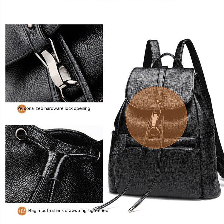 Women's Fashion Cattlehide Leather Soft Leather Casual All-matching Genuine Leather Backpack