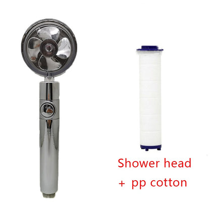 360 degree rotatable shower head with water saving flow function, with small fan