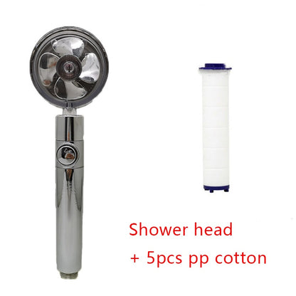 360 degree rotatable shower head with water saving flow function, with small fan