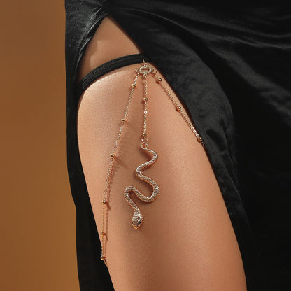 Bohemian Boho Gold Color Metal Thigh Chain Jewelry For Women Snake Silhouette