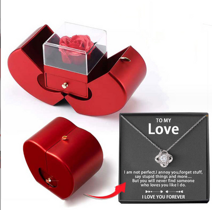 Fashion Jewelry Necklace Box Red Apple Eternal Rose For Girl Mother's Day Valentine's Day Gift With Artificial Flower Rose Flower Jewelry Box