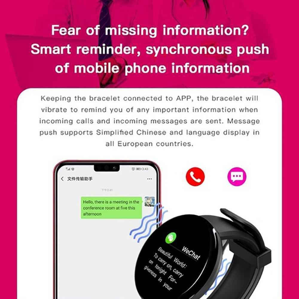 D18 Bluetooth smart watch for blood pressure, sports activities for Android and iOS devices